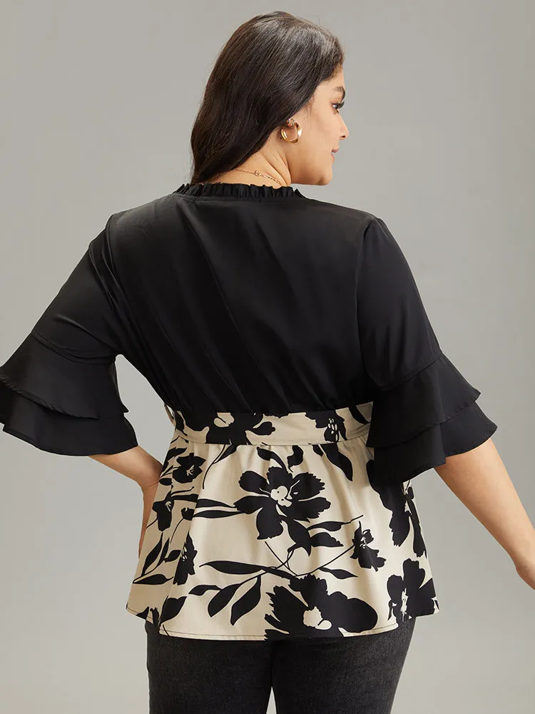Silhouette Floral Print Belted Tiered Ruffles Blouse sold by Bloomchic product image thumbnail 2