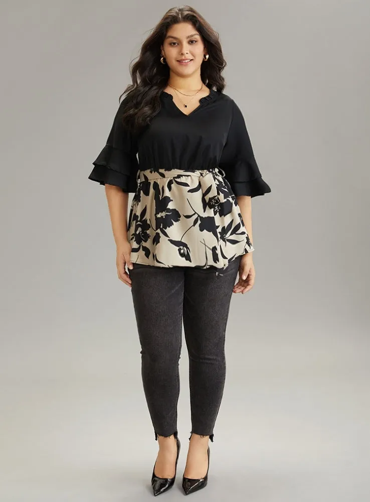 Silhouette Floral Print Belted Tiered Ruffles Blouse sold by Bloomchic product image thumbnail 3