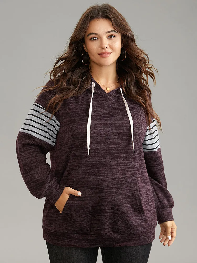 Heather Striped Patchwork Pocket Hooded Sweatshirt sold by Bloomchic