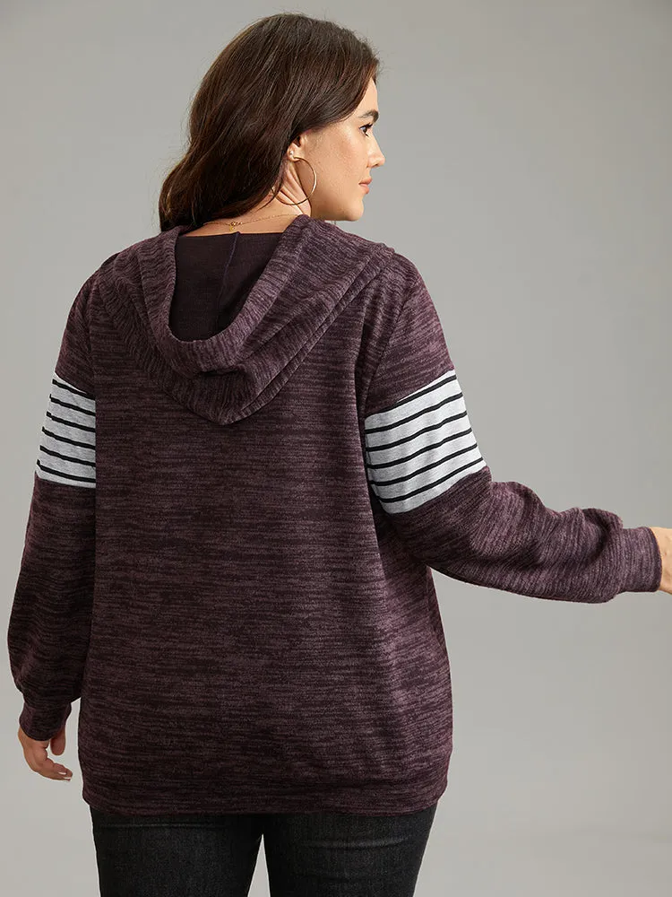 Heather Striped Patchwork Pocket Hooded Sweatshirt sold by Bloomchic product image thumbnail 2