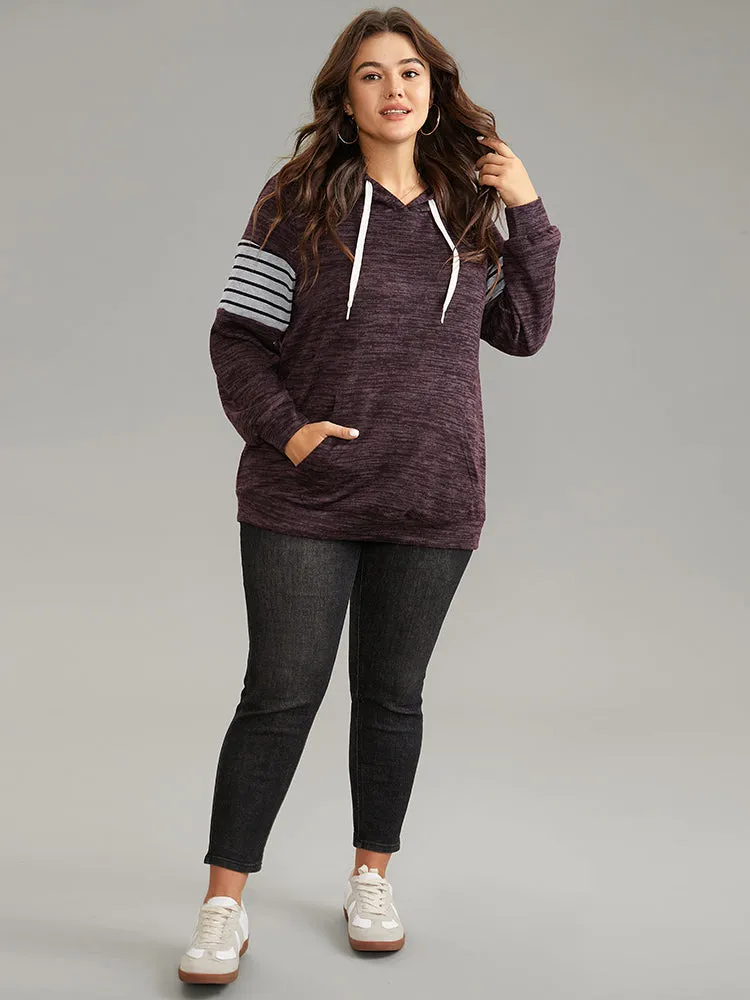 Heather Striped Patchwork Pocket Hooded Sweatshirt sold by Bloomchic product image thumbnail 3