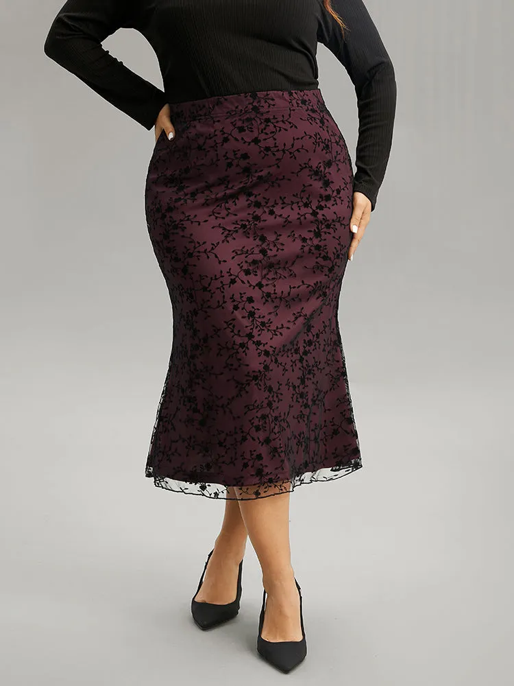 Silhouette Floral Print Flocking Elastic Waist Skirt sold by Bloomchic