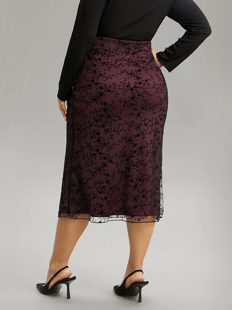 Silhouette Floral Print Flocking Elastic Waist Skirt sold by Bloomchic product image thumbnail 2