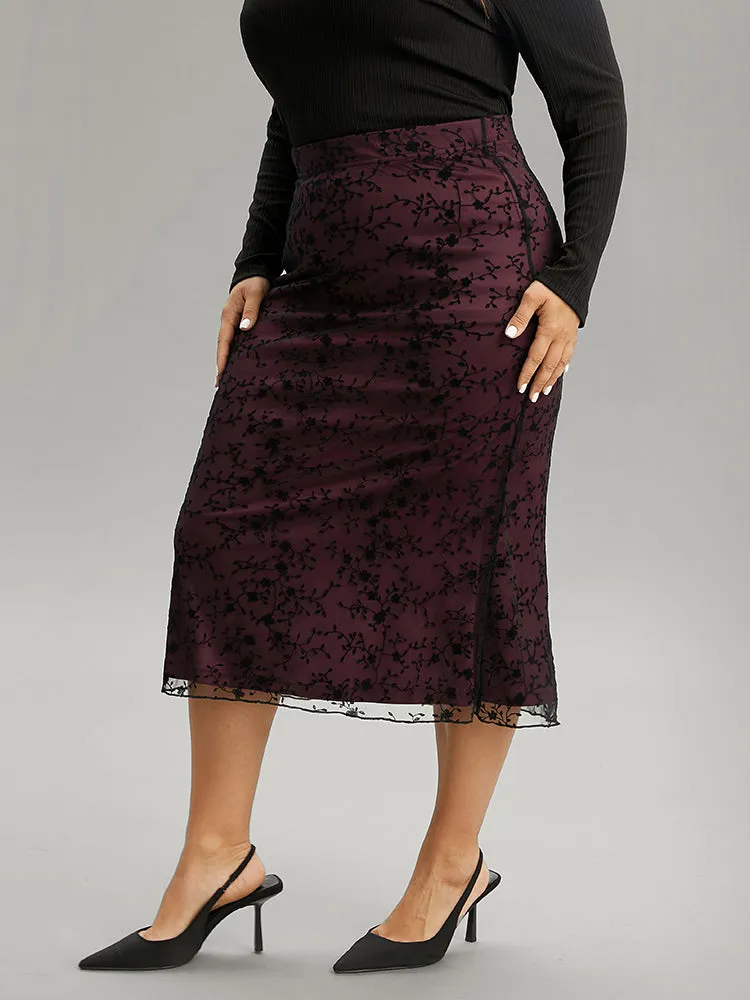 Silhouette Floral Print Flocking Elastic Waist Skirt sold by Bloomchic product image thumbnail 3