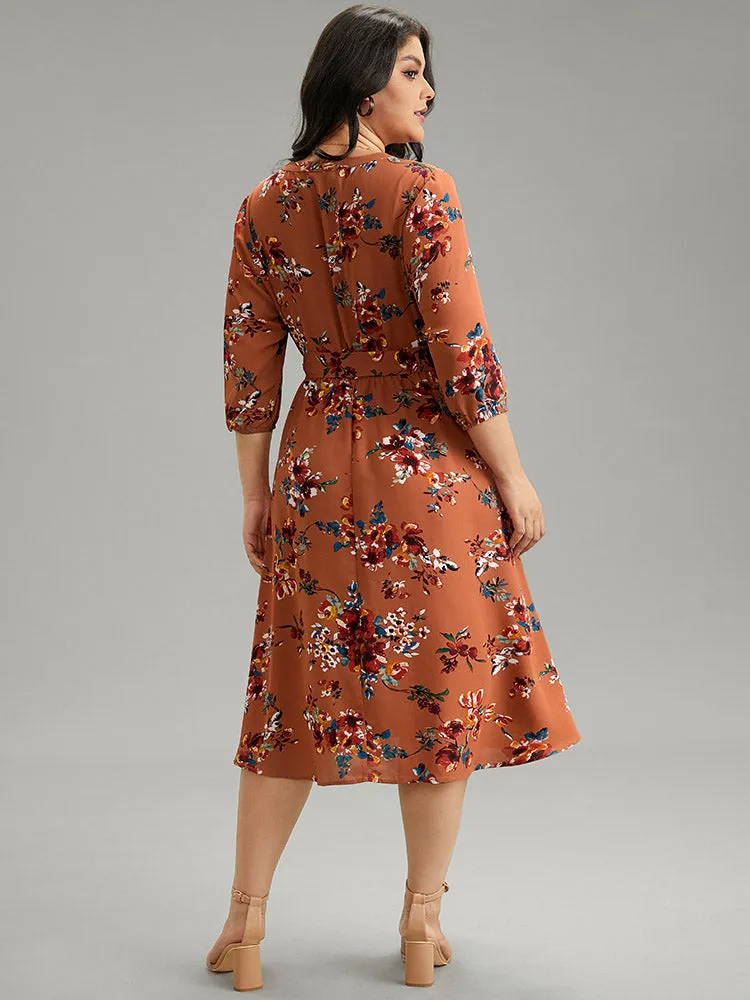 Floral Notched Belted Elastic Waist Dress sold by Bloomchic product image thumbnail 2