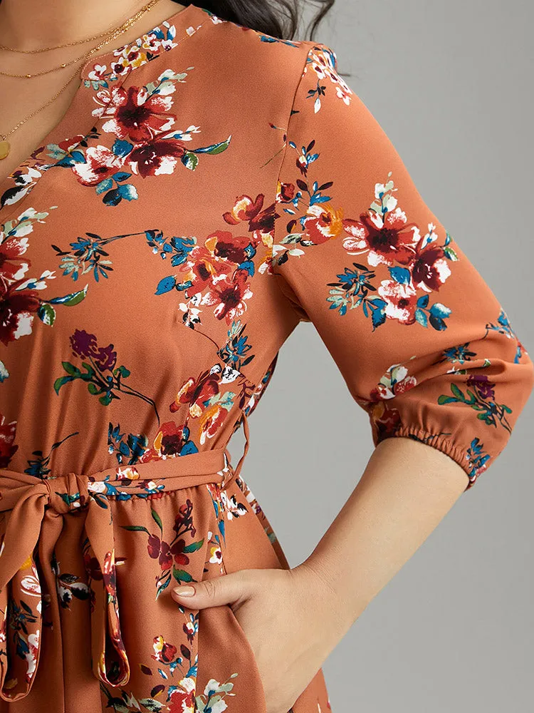 Floral Notched Belted Elastic Waist Dress sold by Bloomchic product image thumbnail 4