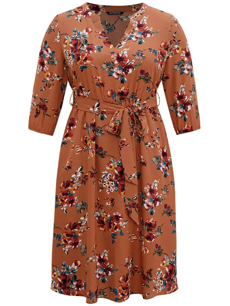 Floral Notched Belted Elastic Waist Dress sold by Bloomchic product image thumbnail 5