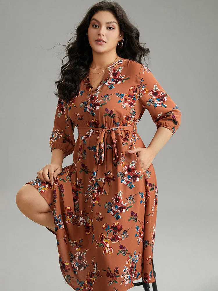 Floral Notched Belted Elastic Waist Dress sold by Bloomchic product image thumbnail 3