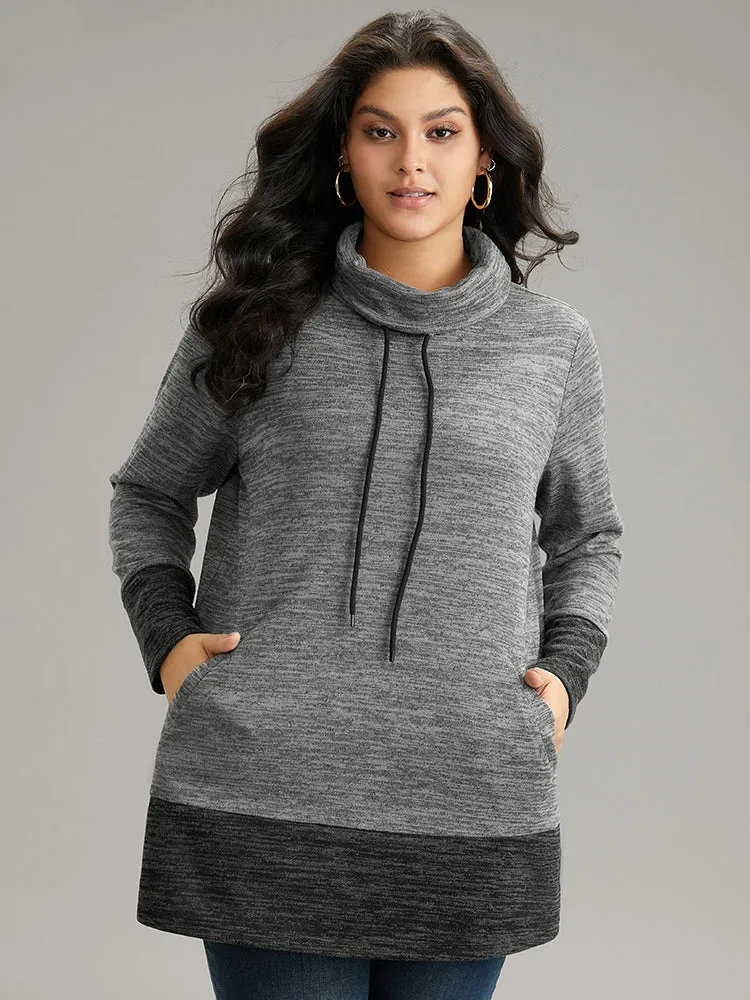 Contrast Turtleneck Pocket Drawstring Sweatshirt sold by Bloomchic product image thumbnail 5