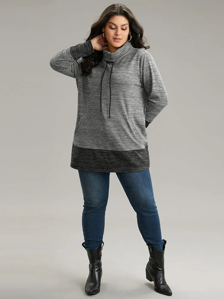 Contrast Turtleneck Pocket Drawstring Sweatshirt sold by Bloomchic product image thumbnail 3