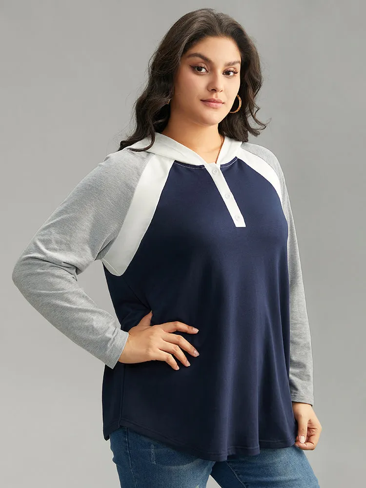 Patchwork Contrast Button Up Hooded Sweatshirt sold by Bloomchic product image thumbnail 3