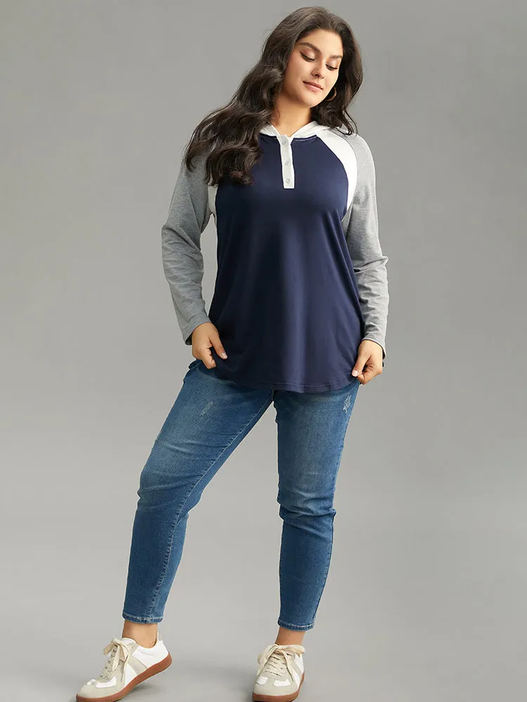 Patchwork Contrast Button Up Hooded Sweatshirt sold by Bloomchic product image thumbnail 4