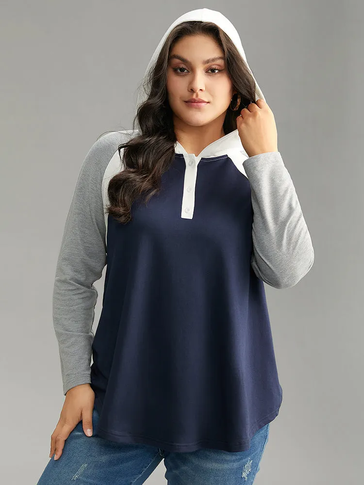 Patchwork Contrast Button Up Hooded Sweatshirt sold by Bloomchic product image thumbnail 5