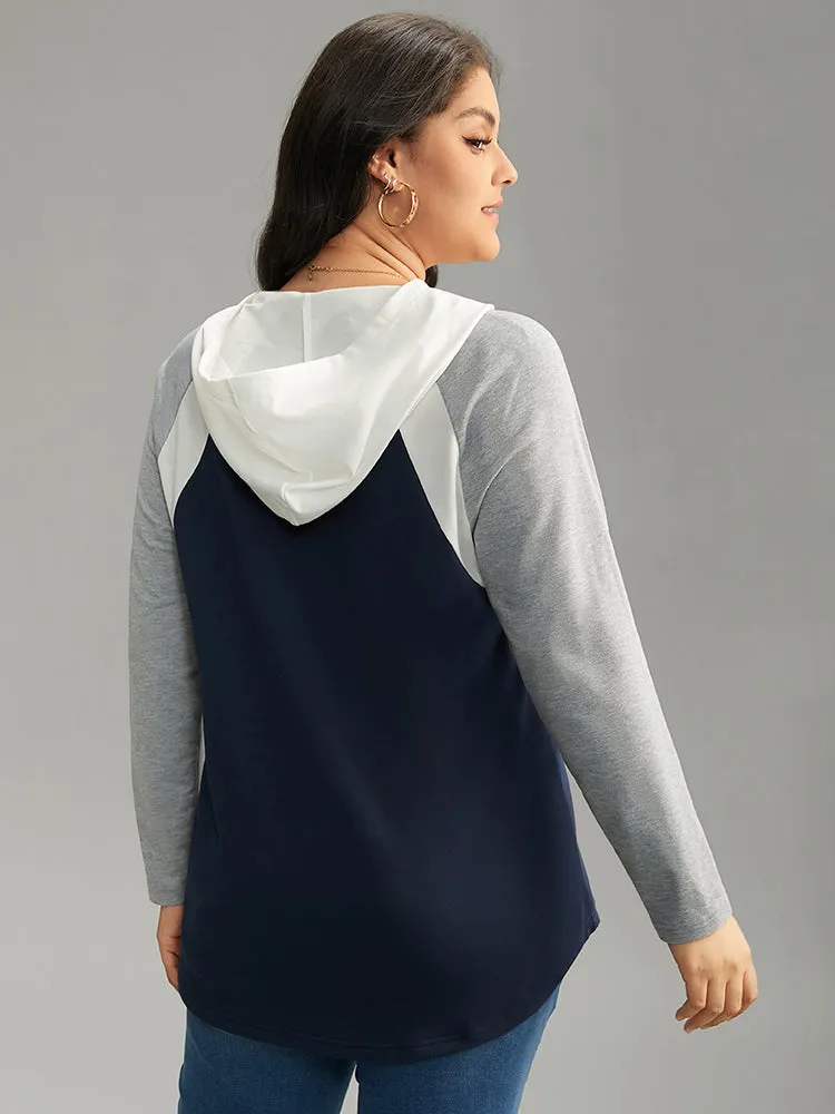 Patchwork Contrast Button Up Hooded Sweatshirt sold by Bloomchic product image thumbnail 2