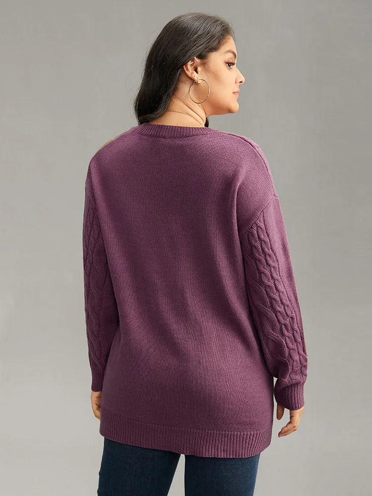 Solid Cable Knit V Neck Split Side Pullover sold by Bloomchic product image thumbnail 2