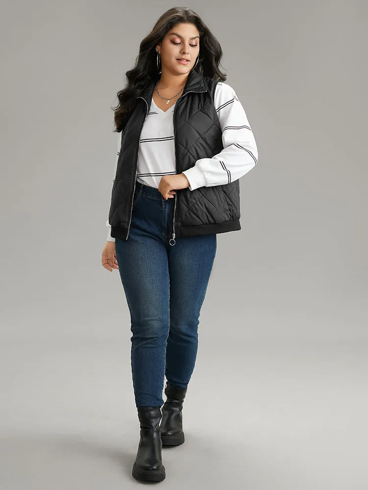 Plain Quilted O Ring Zipper Sleeveless Vest sold by Bloomchic product image thumbnail 4