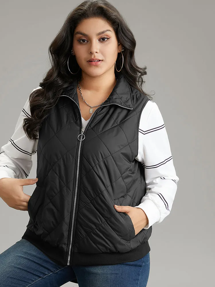 Plain Quilted O Ring Zipper Sleeveless Vest sold by Bloomchic