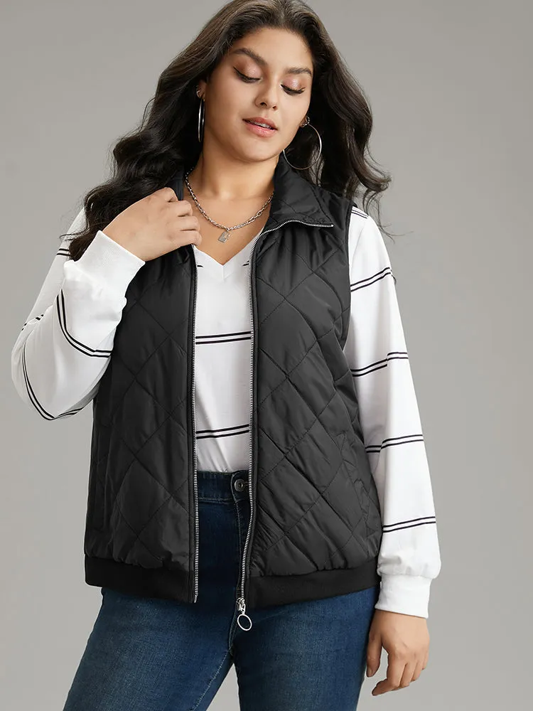 Plain Quilted O Ring Zipper Sleeveless Vest sold by Bloomchic product image thumbnail 3