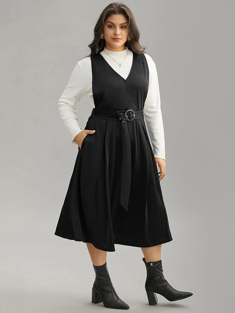 Plain Buckle Detail Surplice Neck Tank Dress sold by Bloomchic product image thumbnail 5