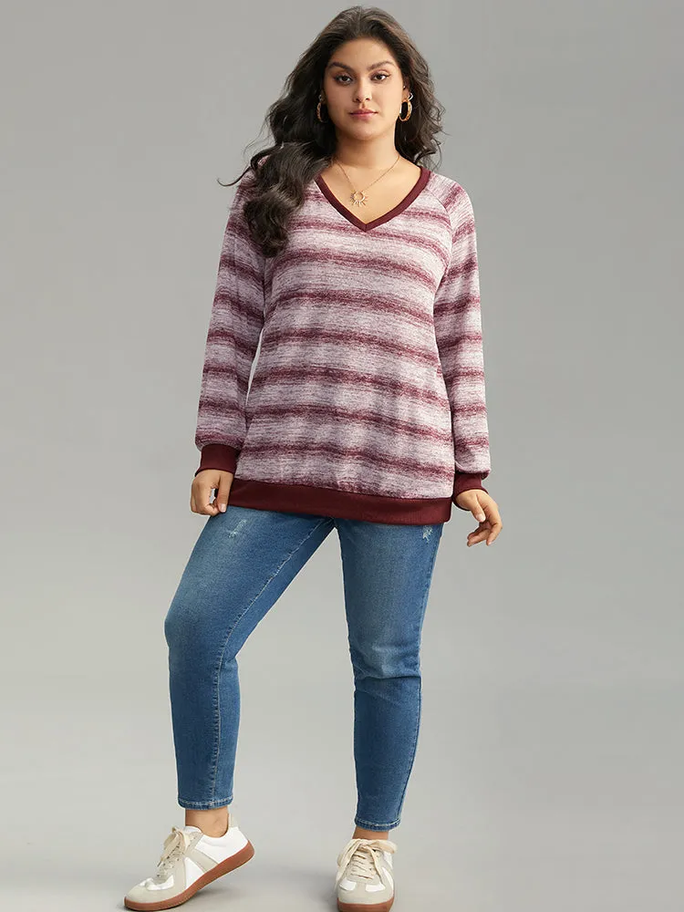 Striped Ombre Rib Knit Elastic Cuffs Sweatshirt sold by Bloomchic product image thumbnail 4