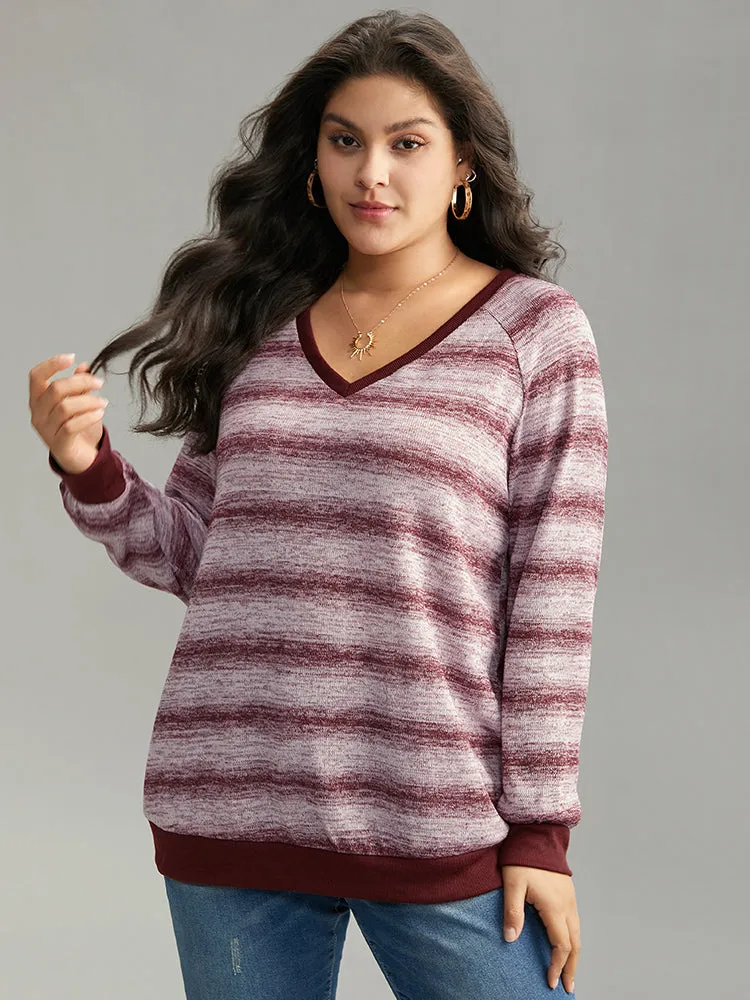 Striped Ombre Rib Knit Elastic Cuffs Sweatshirt sold by Bloomchic