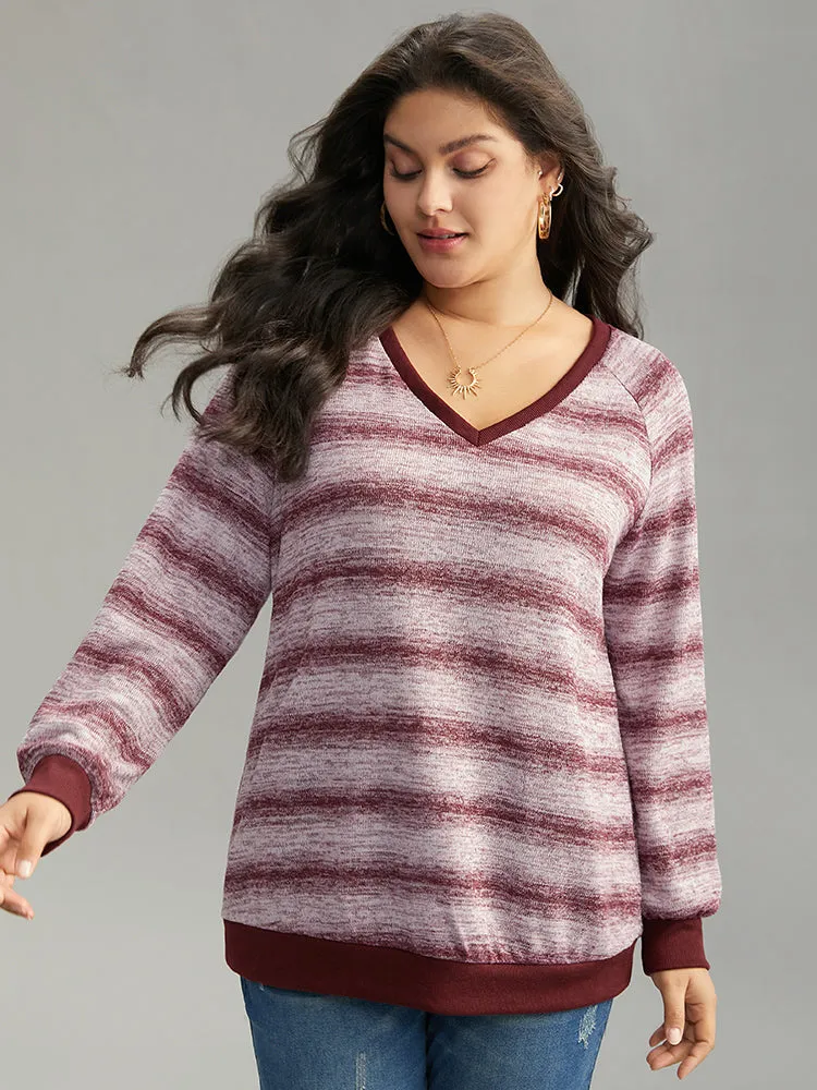 Striped Ombre Rib Knit Elastic Cuffs Sweatshirt sold by Bloomchic product image thumbnail 2