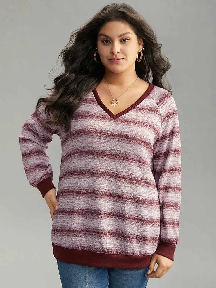 Striped Ombre Rib Knit Elastic Cuffs Sweatshirt sold by Bloomchic product image thumbnail 3