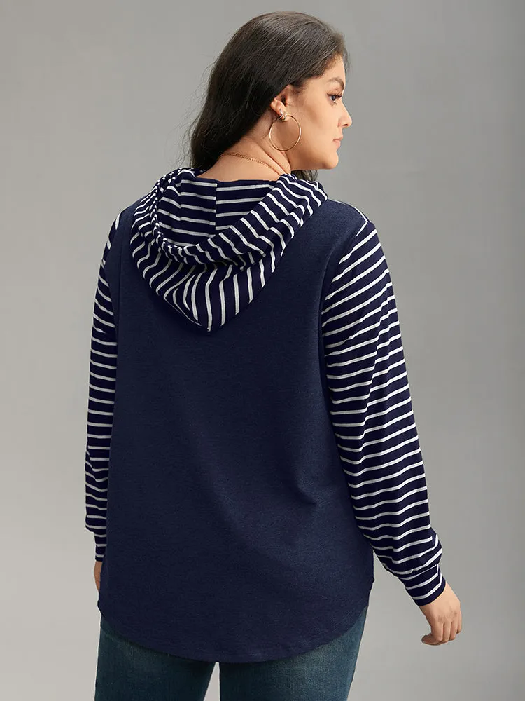 Striped Patchwork Hooded Pocket Drawstring Sweatshirt sold by Bloomchic product image thumbnail 2