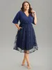 Crochet Lace Mesh Overlap Collar Elastic Waist Dress sold by Bloomchic
