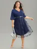 Crochet Lace Mesh Overlap Collar Elastic Waist Dress sold by Bloomchic