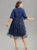 Crochet Lace Mesh Overlap Collar Elastic Waist Dress sold by Bloomchic