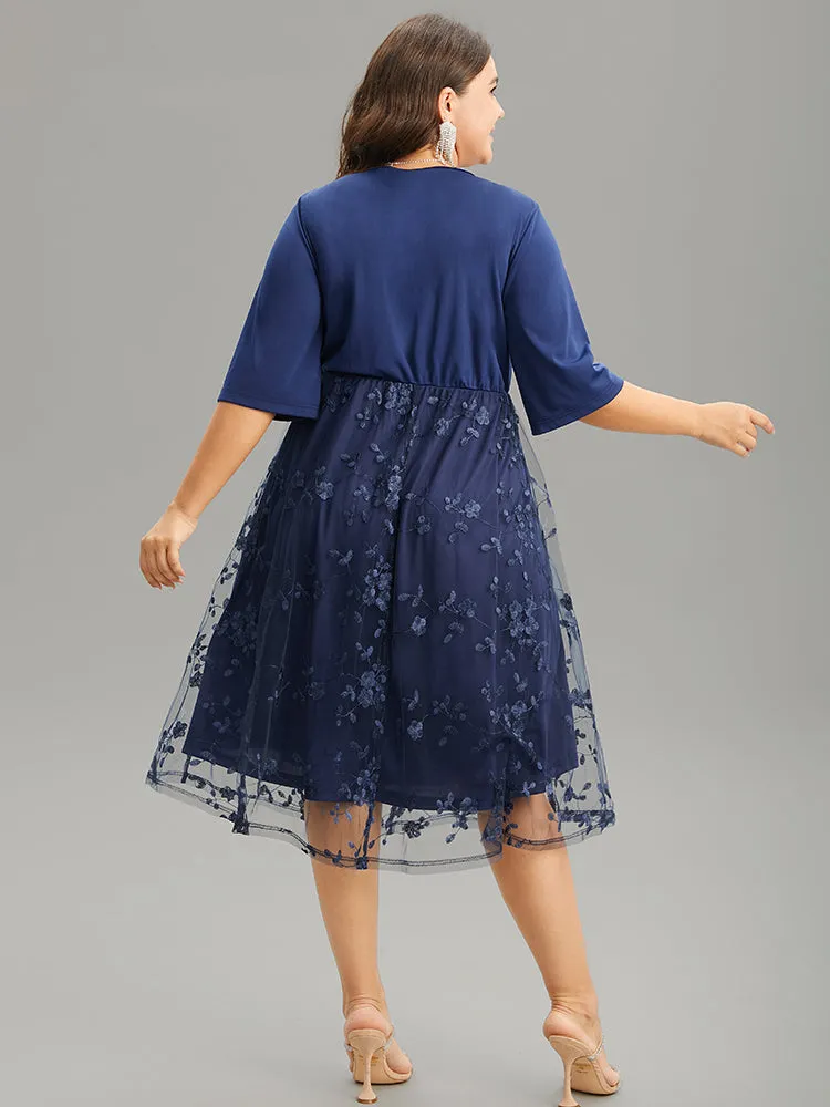 Crochet Lace Mesh Overlap Collar Elastic Waist Dress sold by Bloomchic product image thumbnail 3