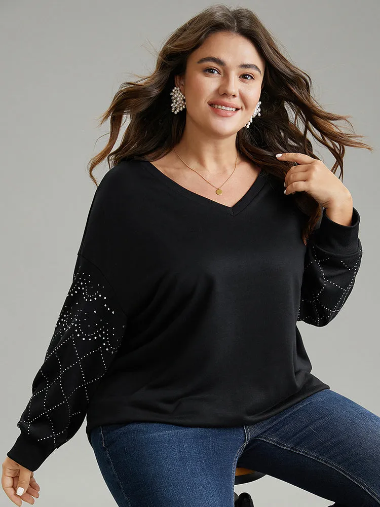 Rhinestone Plain Drop Shoulder Sweatshirt sold by Bloomchic product image thumbnail 3