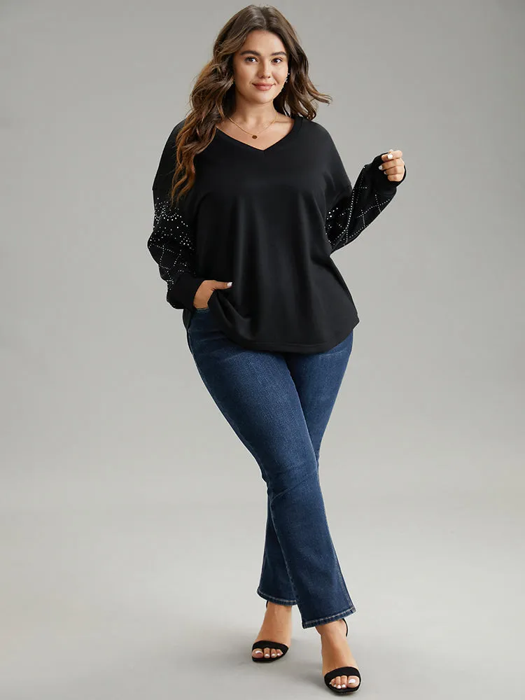 Rhinestone Plain Drop Shoulder Sweatshirt sold by Bloomchic product image thumbnail 4