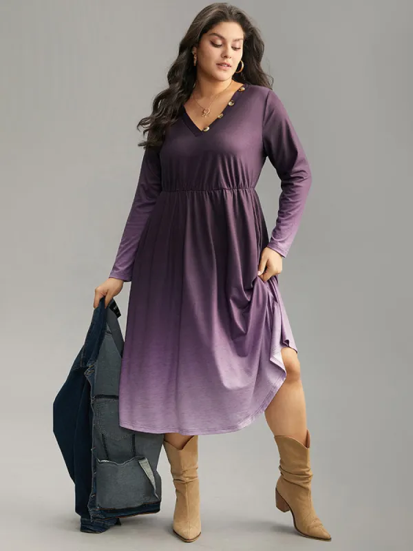 Tie Dye Button Detail Pocket Elastic Waist Dress sold by Bloomchic