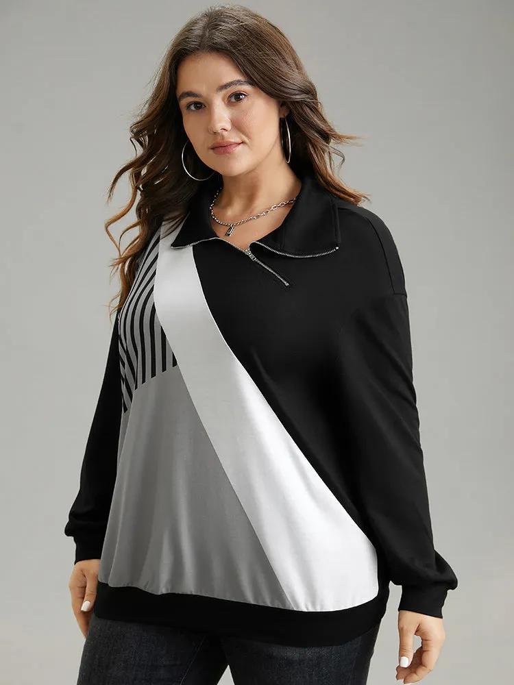 Zipper Striped Contrast Polo Neck Sweatshirt sold by Bloomchic product image thumbnail 5