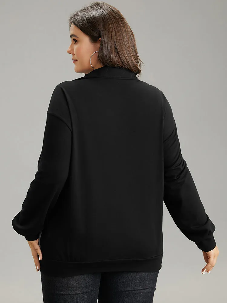 Zipper Striped Contrast Polo Neck Sweatshirt sold by Bloomchic product image thumbnail 2