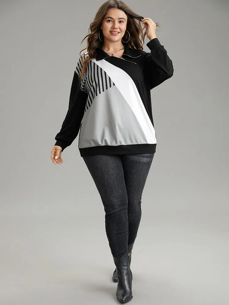 Zipper Striped Contrast Polo Neck Sweatshirt sold by Bloomchic product image thumbnail 4