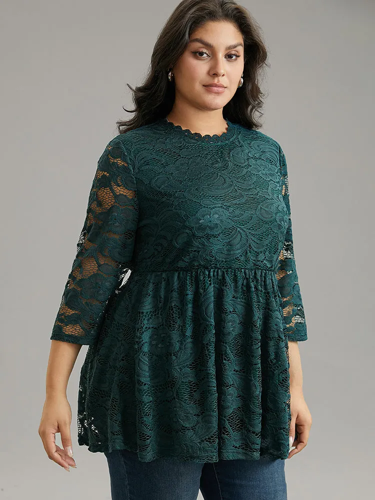 Lace Patchwork Mesh Elastic Waist T-shirt sold by Bloomchic product image thumbnail 5