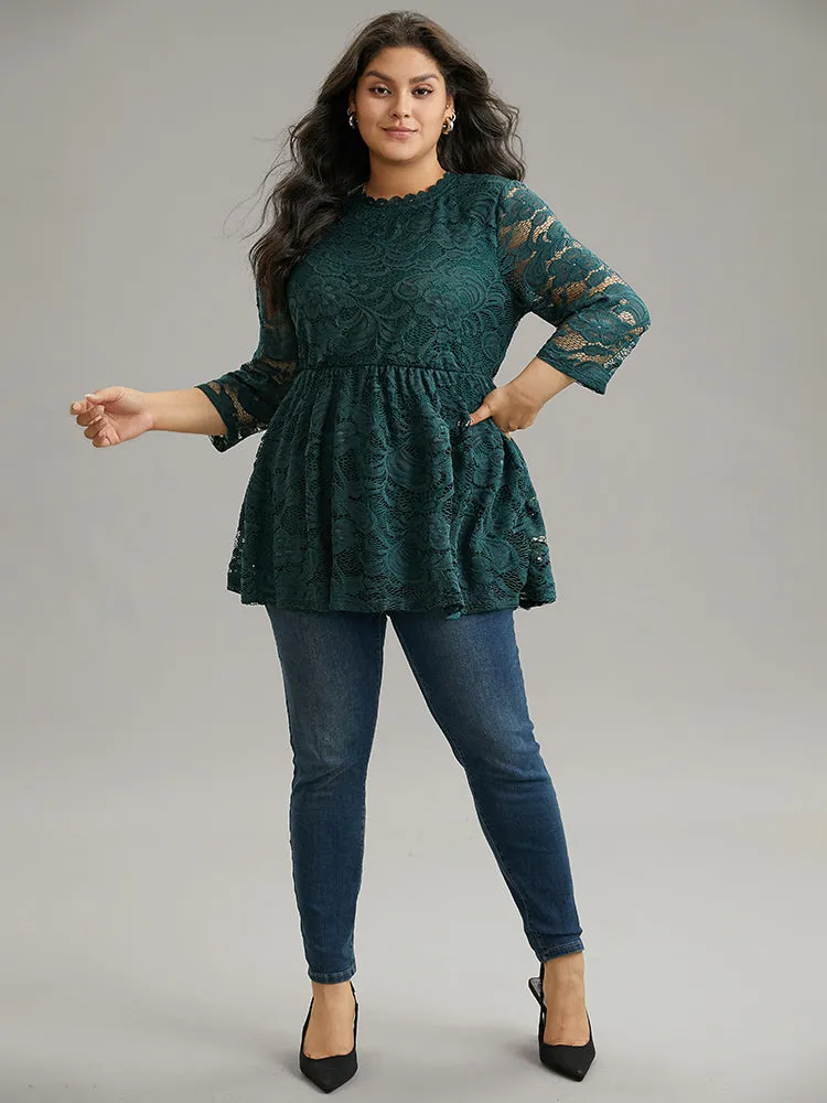 Lace Patchwork Mesh Elastic Waist T-shirt sold by Bloomchic product image thumbnail 4