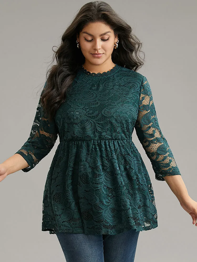 Lace Patchwork Mesh Elastic Waist T-shirt sold by Bloomchic