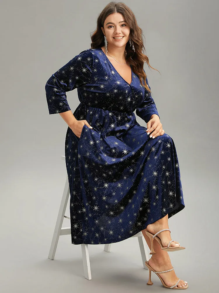 Christmas Velvet Star Glitter Wrap Pocket Dress sold by Bloomchic product image thumbnail 3