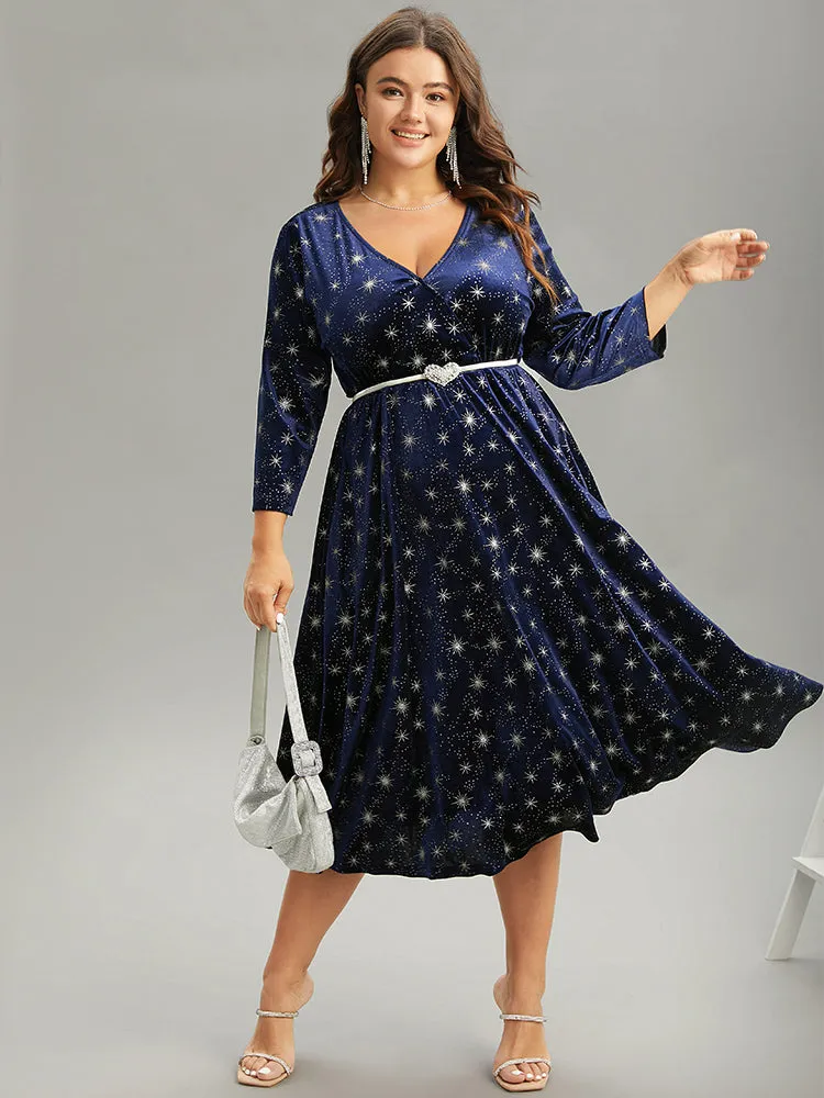Christmas Velvet Star Glitter Wrap Pocket Dress sold by Bloomchic