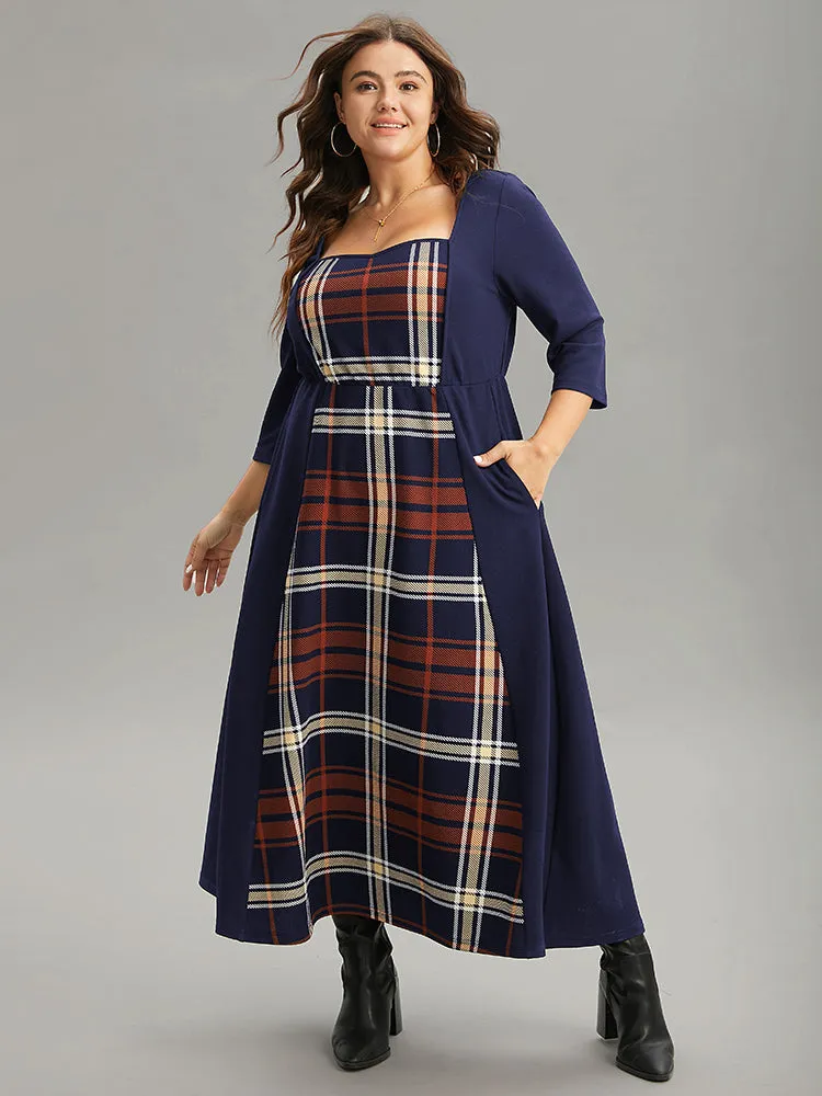 Plaid Patchwork Contrast Square Neck Dress sold by Bloomchic product image thumbnail 2