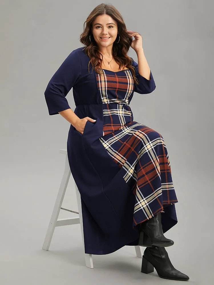 Plaid Patchwork Contrast Square Neck Dress sold by Bloomchic product image thumbnail 4