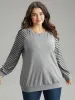 Striped Patchwork Crew Neck Raglan Sleeve Sweatshirt sold by Bloomchic