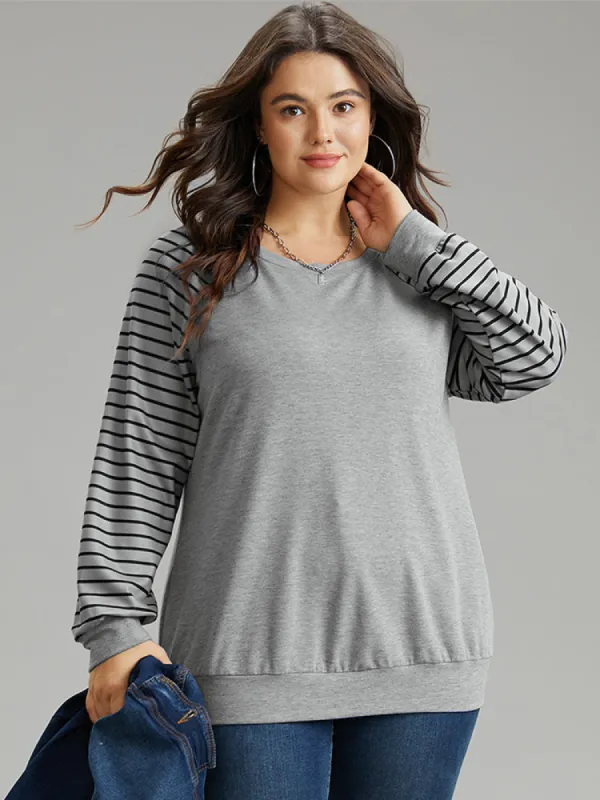 Striped Patchwork Crew Neck Raglan Sleeve Sweatshirt sold by Bloomchic