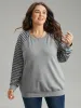 Striped Patchwork Crew Neck Raglan Sleeve Sweatshirt sold by Bloomchic