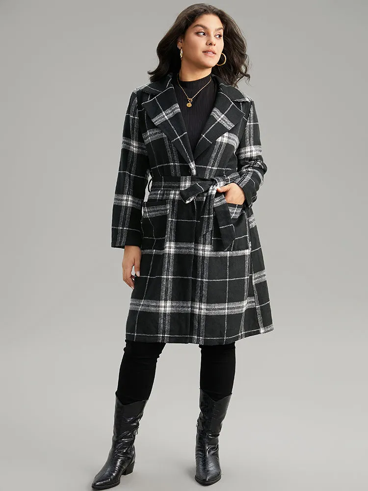 Lapel Collar Plaid Belted Contrast Coat sold by Bloomchic product image thumbnail 2