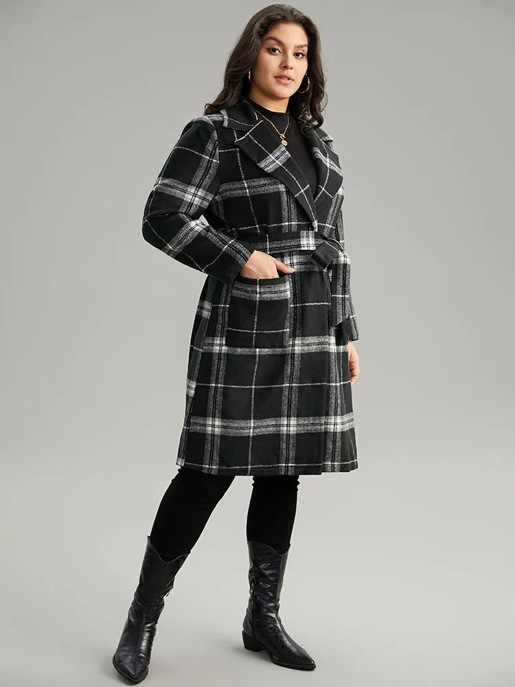 Lapel Collar Plaid Belted Contrast Coat sold by Bloomchic product image thumbnail 3